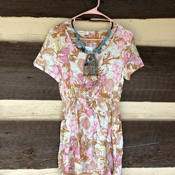 Boho Gypsy Jungle Floral Mini Dress Babydoll Tunic hippie free spirit bohemian - Picture 5 of 12